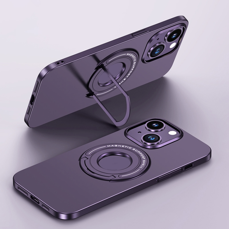 

For iPhone 14 Plus Matte Magsafe Magnetic Phone Case with Trolley Holder(Night Purple)