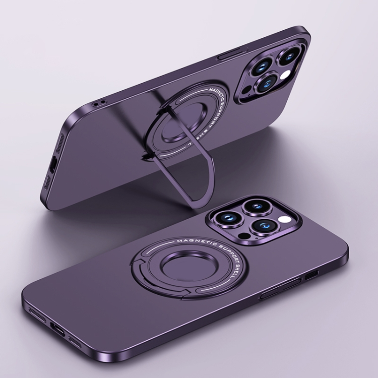 

For iPhone 13 Pro Matte Magsafe Magnetic Phone Case with Trolley Holder(Night Purple)