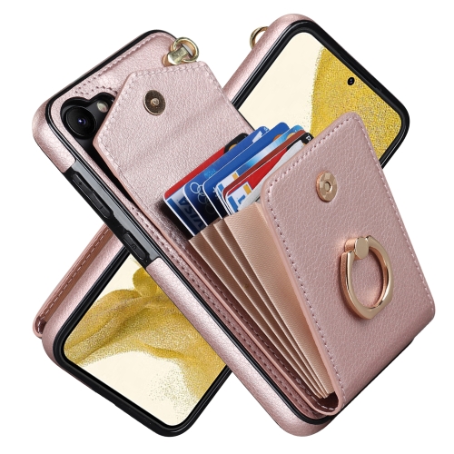 

For Samsung Galaxy S23 5G Ring Holder RFID Card Slot Phone Case(Rose Gold)