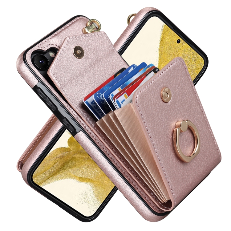 

For Samsung Galaxy S23+ 5G Ring Holder RFID Card Slot Phone Case(Rose Gold)