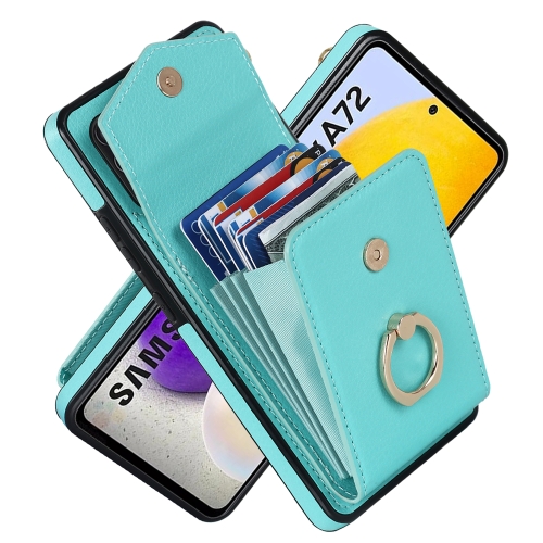 

For Samsung Galaxy A72 5G Ring Holder RFID Card Slot Phone Case(Mint Green)