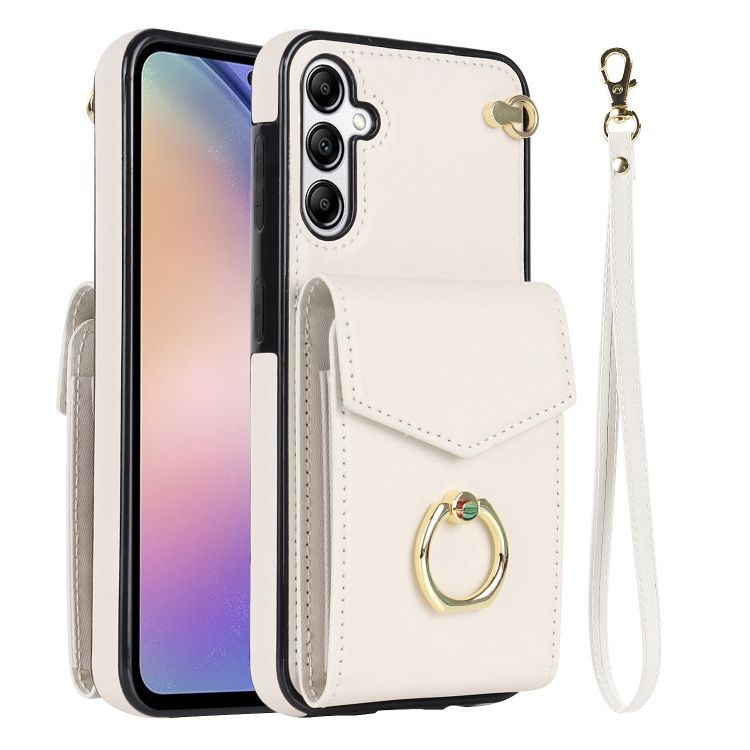 

For Samsung Galaxy A54 5G Ring Holder RFID Card Slot Phone Case(Beige)