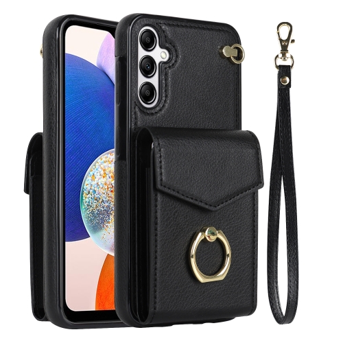 

For Samsung Galaxy A14 5G Ring Holder RFID Card Slot Phone Case(Black)