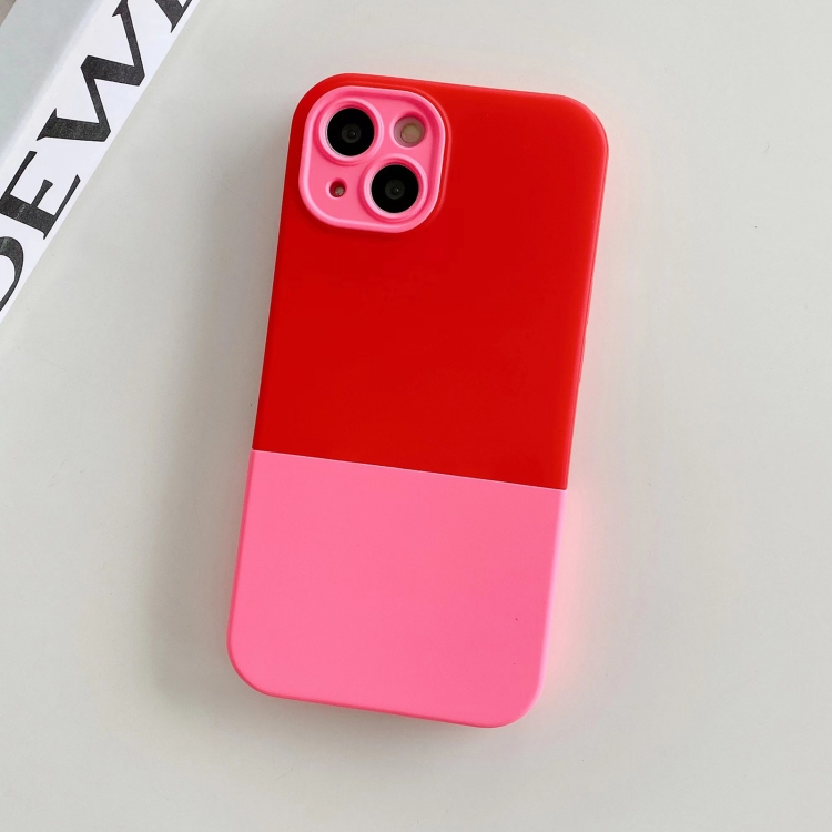 

For iPhone 14 Plus 3 in 1 Liquid Silicone Phone Case(Rose Red + Pink)