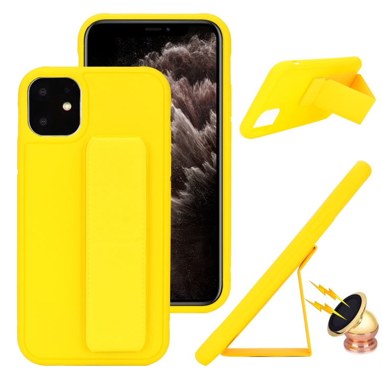 

For iPhone 12 Pro Max Skin Feel Wrist Holder Phone Case(Yellow)