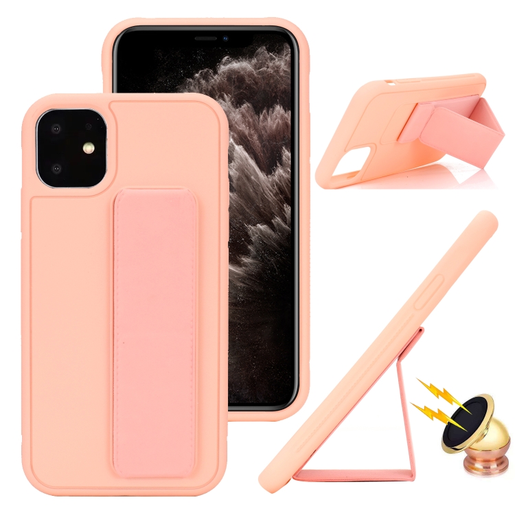 

For iPhone 12 Skin Feel Wrist Holder Phone Case(Pink)