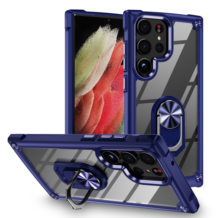 

For Samsung Galaxy S23 Ultra 5G TPU + PC Lens Protection Phone Case with Ring Holder(Blue)