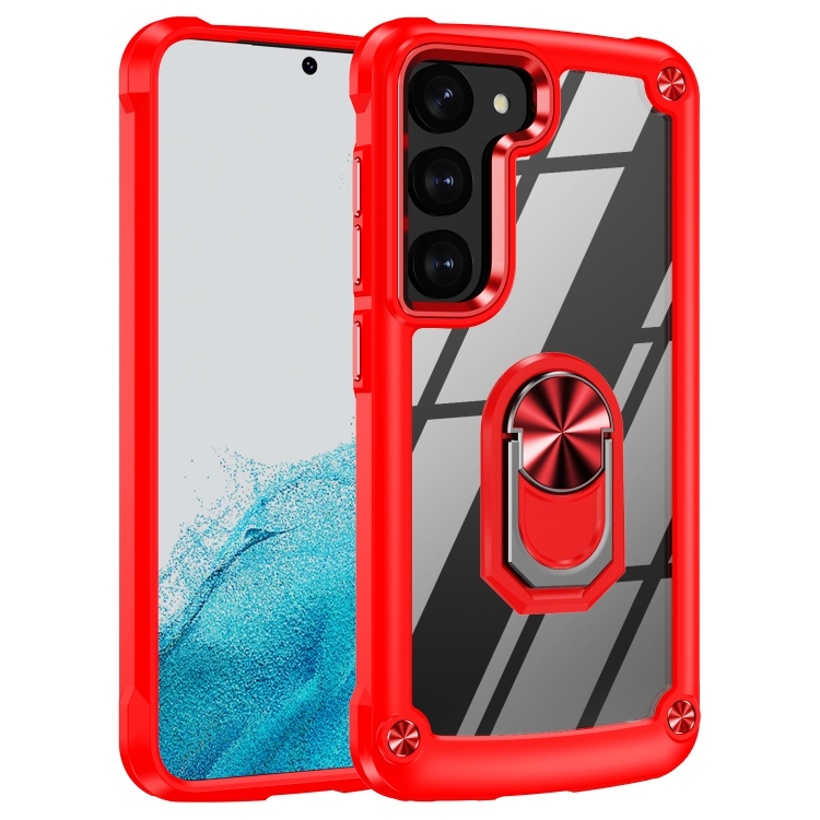 

For Samsung Galaxy S23 5G TPU + PC Lens Protection Phone Case with Ring Holder(Red)