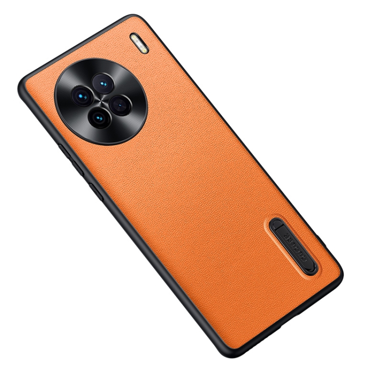 

For vivo X90 Folding Holder Plain Leather Phone Case(Orange)