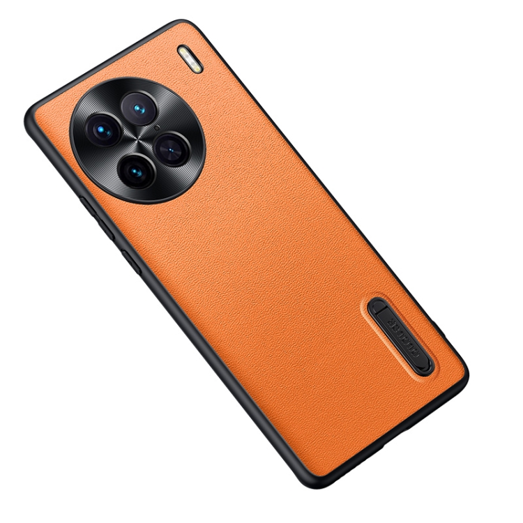 

For vivo X90 Pro Folding Holder Plain Leather Phone Case(Orange)