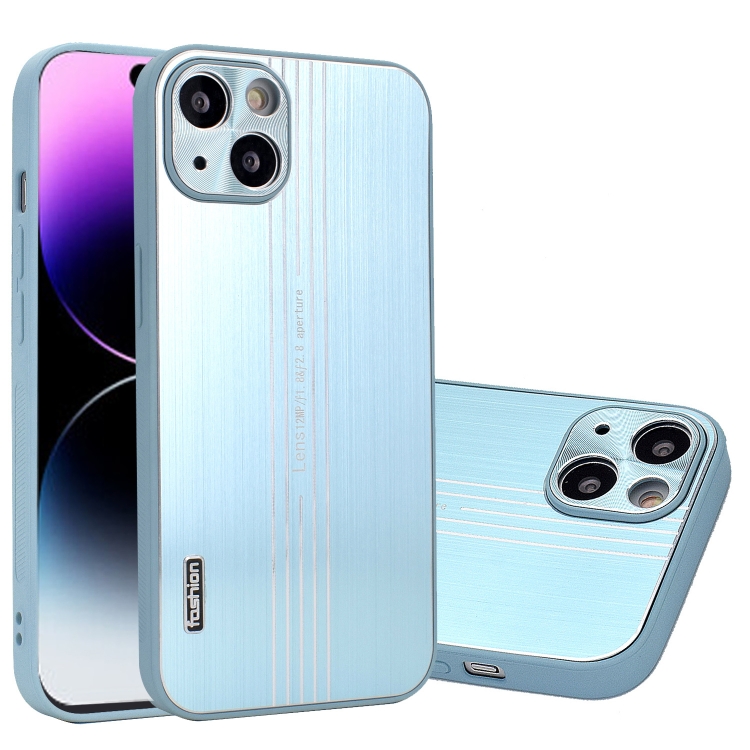 

For iPhone 14 Pro Max Metal Brushed Texture Phone Case(Sky Blue)