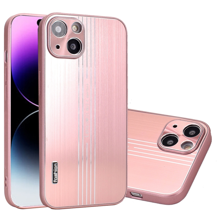 

For iPhone 12 Pro Max Metal Brushed Texture Phone Case(Rose Gold)