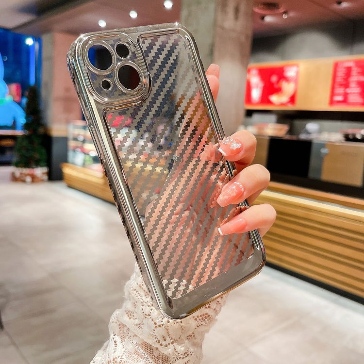 

For iPhone 12 Electroplated Carbon Fiber Texture Phone Case(Grey)