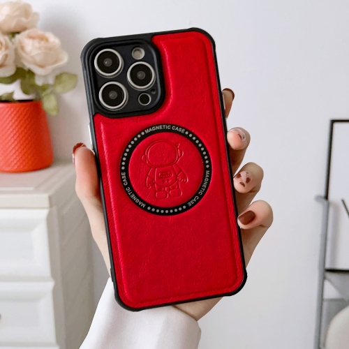 

For iPhone 14 Plus Astronaut MagSafe Leather Phone Case(Red)