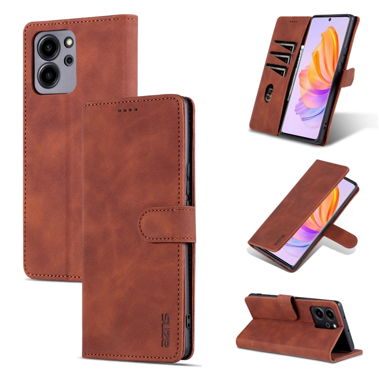

For Honor 80 SE AZNS Skin Feel Calf Texture Flip Leather Phone Case(Brown)