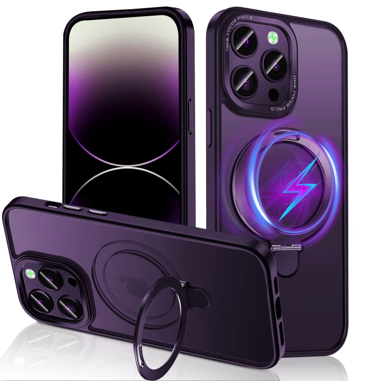 

For iPhone 14 Pro Max 3 in 1 Skin Feel MagSafe Holder Phone Case(Purple)
