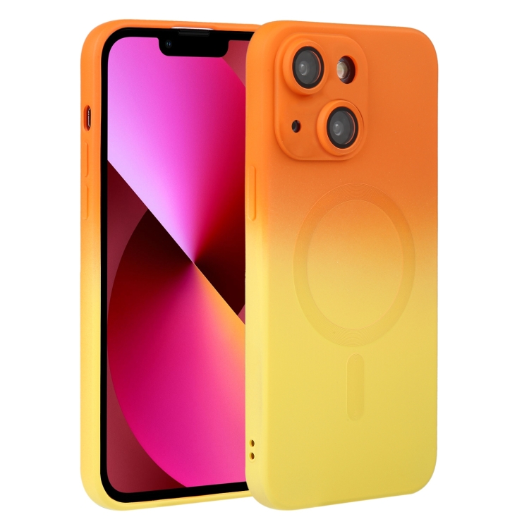 

For iPhone 13 Liquid TPU Silicone Gradient MagSafe Phone Case(Orange Yellow)