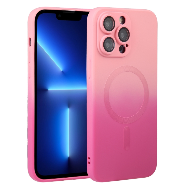 

For iPhone 13 Pro Liquid TPU Silicone Gradient MagSafe Phone Case(Pink Red)
