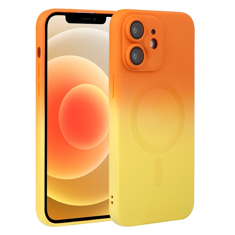 

For iPhone 12 Liquid TPU Silicone Gradient MagSafe Phone Case(Orange Yellow)