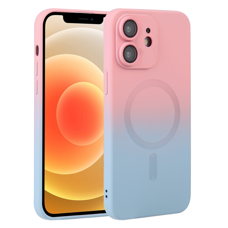 

For iPhone 12 Liquid TPU Silicone Gradient MagSafe Phone Case(Pink Blue)