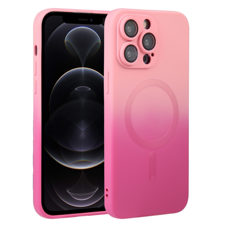 

For iPhone 12 Pro Liquid TPU Silicone Gradient MagSafe Phone Case(Pink Red)
