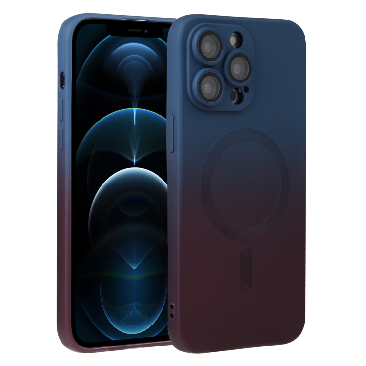 

For iPhone 12 Pro Max Liquid TPU Silicone Gradient MagSafe Phone Case(Blue Purple)