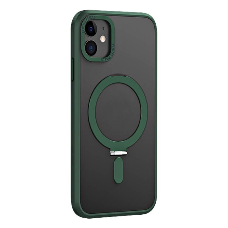 

For iPhone 11 Skin Feel MagSafe Shockproof Phone Case with Holder(Dark Green)