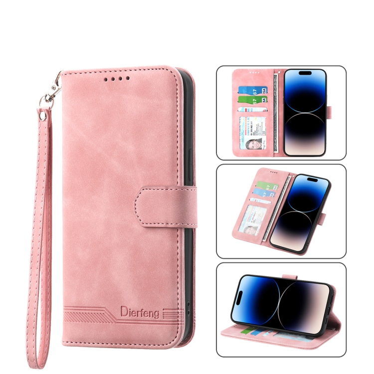 

For iPhone 14 Dierfeng Dream Line TPU + PU Leather Phone Case(Pink)