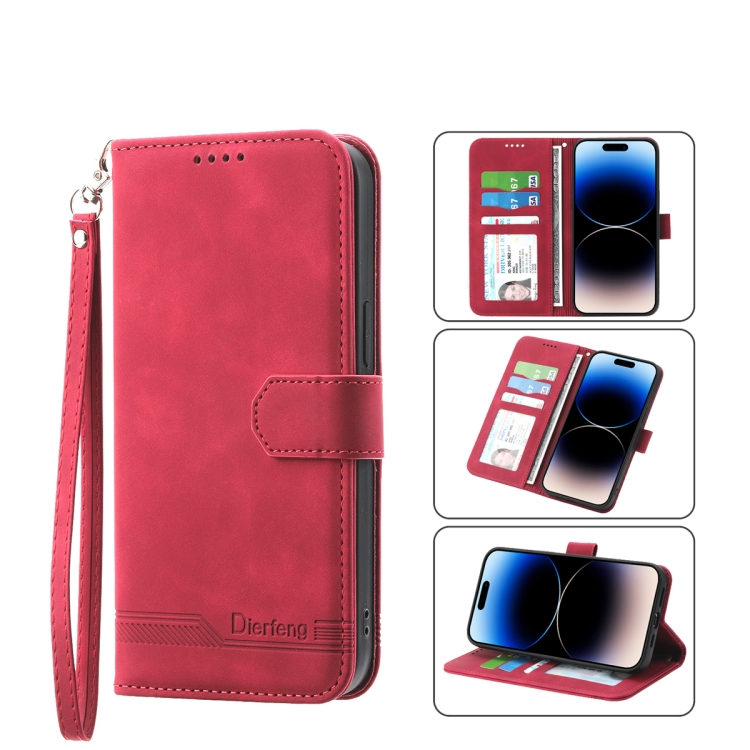 

For iPhone 14 Plus Dierfeng Dream Line TPU + PU Leather Phone Case(Red)