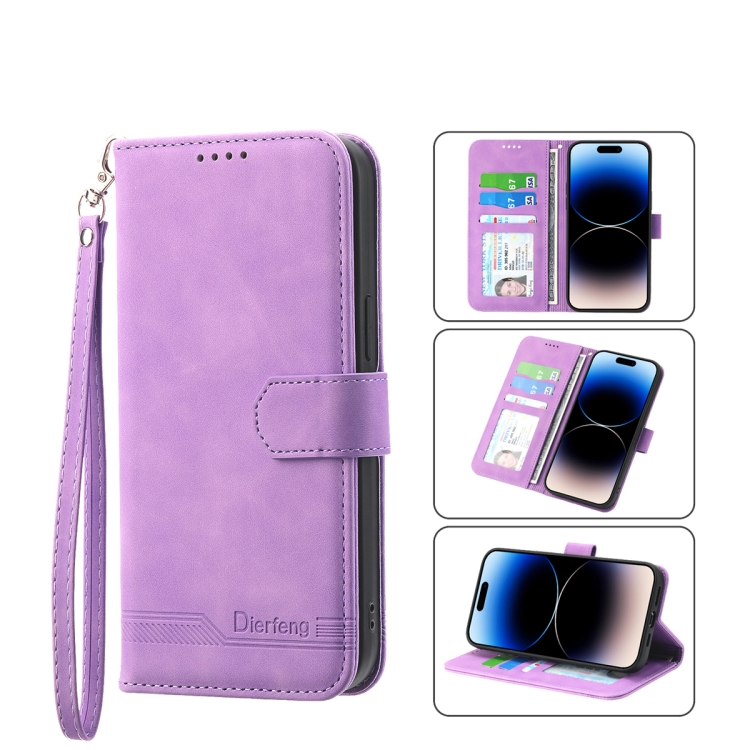 

For iPhone 13 Pro Dierfeng Dream Line TPU + PU Leather Phone Case(Purple)