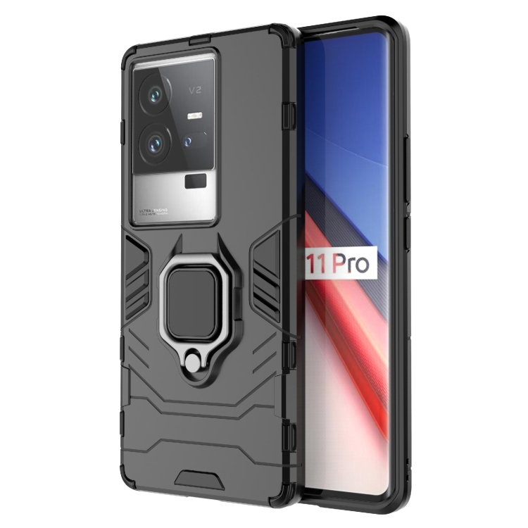 

For vivo iQOO 11 Pro PC + TPU Shockproof Protective Phone Case with Magnetic Ring Holder(Black)