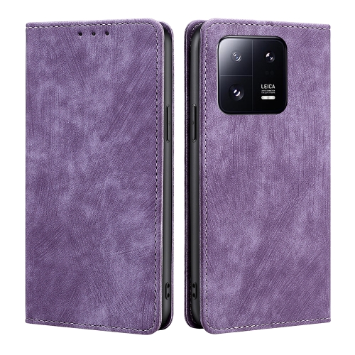 

For Xiaomi 13 Pro RFID Anti-theft Brush Magnetic Leather Phone Case(Purple)