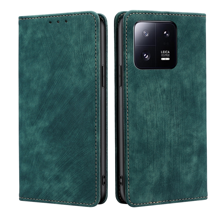 

For Xiaomi 13 Pro RFID Anti-theft Brush Magnetic Leather Phone Case(Green)
