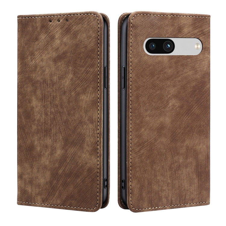 

For Google Pixel 7a RFID Anti-theft Brush Magnetic Leather Phone Case(Brown)