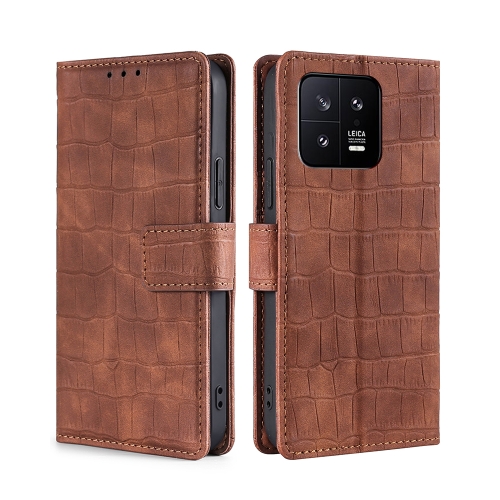 

For Xiaomi 13 Skin Feel Crocodile Magnetic Clasp Leather Phone Case(Brown)