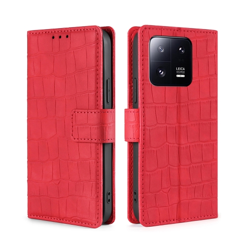 

For Xiaomi 13 Pro Skin Feel Crocodile Magnetic Clasp Leather Phone Case(Red)