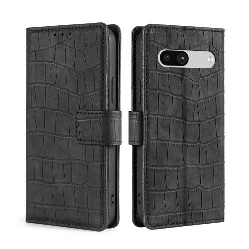 

For Google Pixel 7a Skin Feel Crocodile Magnetic Clasp Leather Phone Case(Black)