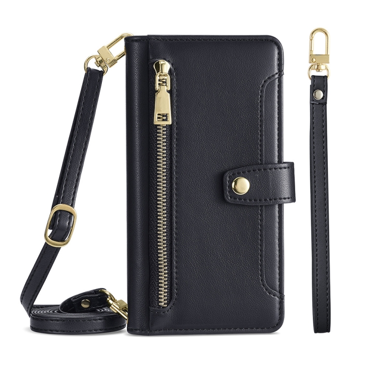 

For Motorola Edge X30 Sheep Texture Cross-body Zipper Wallet Leather Phone Case(Black)