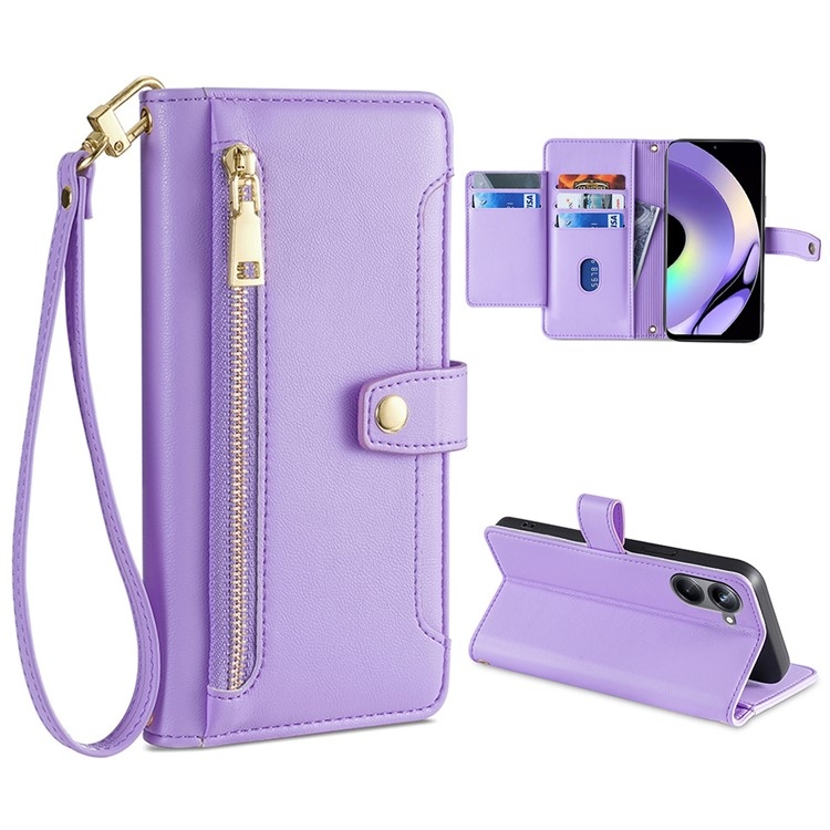 

For Realme 10 Pro 5G Sheep Texture Cross-body Zipper Wallet Leather Phone Case(Purple)