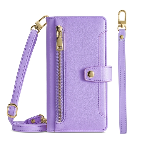 

For TCL 40R 5G Sheep Texture Cross-body Zipper Wallet Leather Phone Case(Purple)