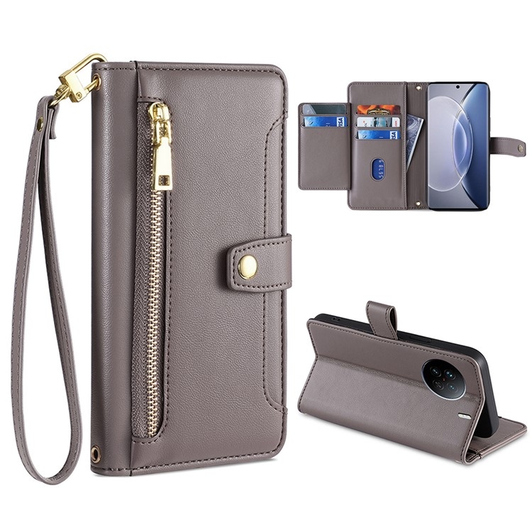 

For vivo X90 Sheep Texture Cross-body Zipper Wallet Leather Phone Case(Grey)