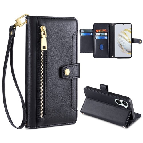 

For Huawei Nova 10 SE Sheep Texture Cross-body Zipper Wallet Leather Phone Case(Black)