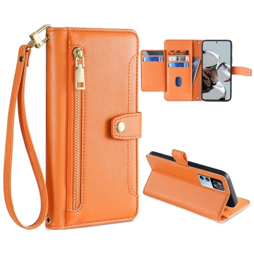 

For Xiaomi Redmi K50 Ultra Sheep Texture Cross-body Zipper Wallet Leather Phone Case(Orange)