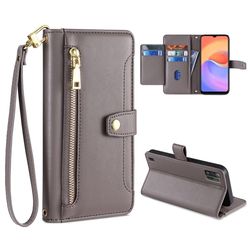 

For ZTE Blade A52 Lite Sheep Texture Cross-body Zipper Wallet Leather Phone Case(Grey)