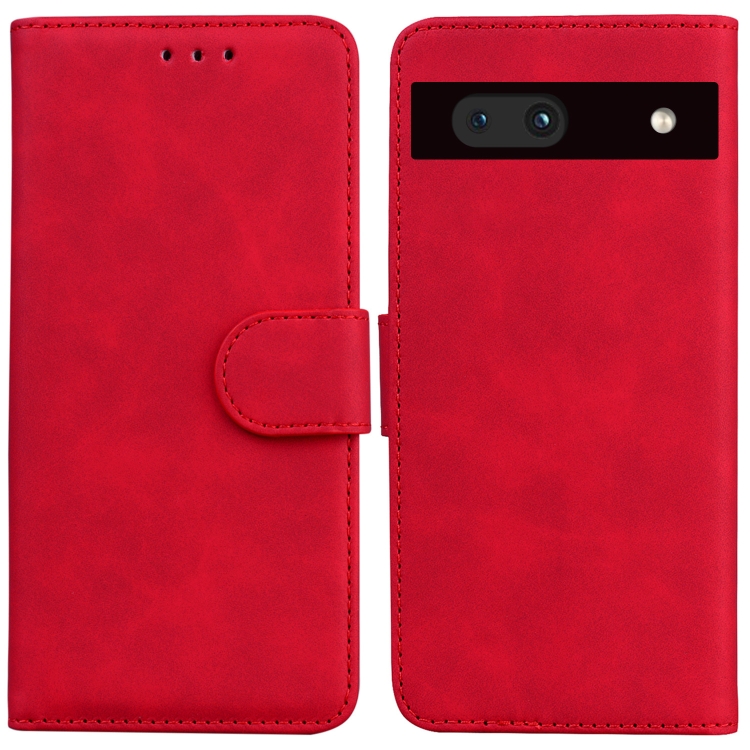 

For Google Pixel 7a Skin Feel Pure Color Flip Leather Phone Case(Red)
