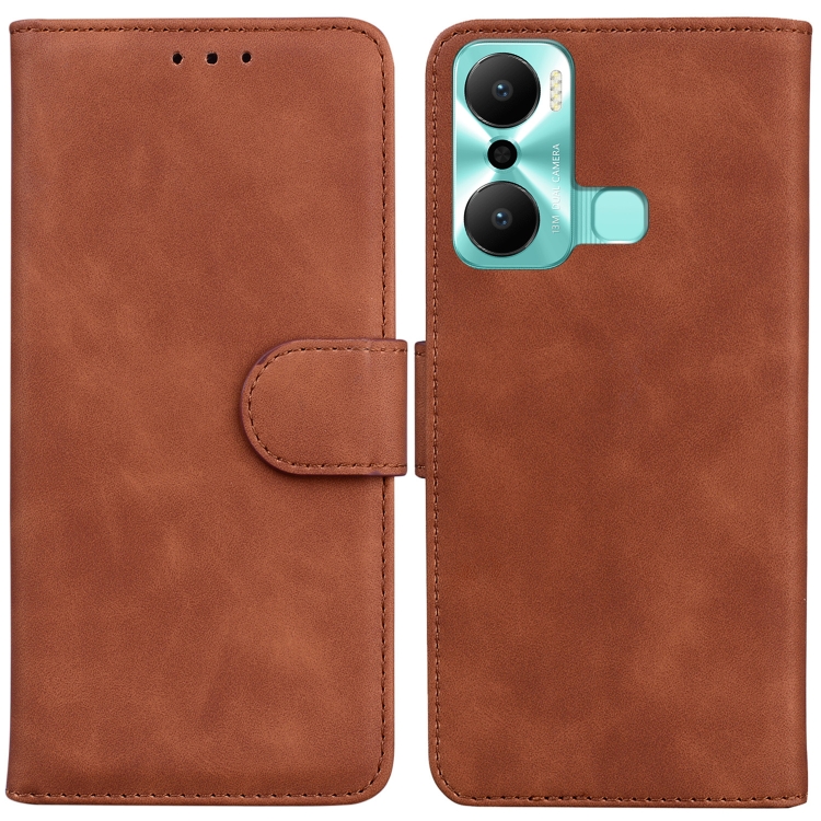

For Infinix Hot 20 Play Skin Feel Pure Color Flip Leather Phone Case(Brown)