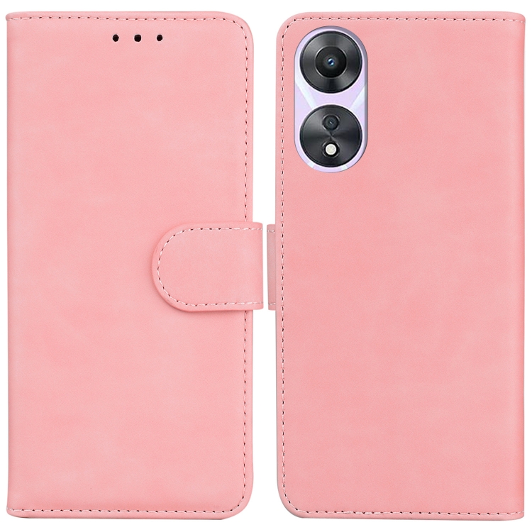 

For OPPO A58 Skin Feel Pure Color Flip Leather Phone Case(Pink)