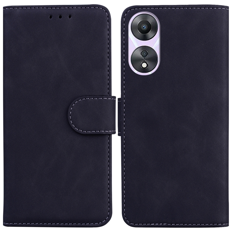 

For OPPO A58 Skin Feel Pure Color Flip Leather Phone Case(Black)