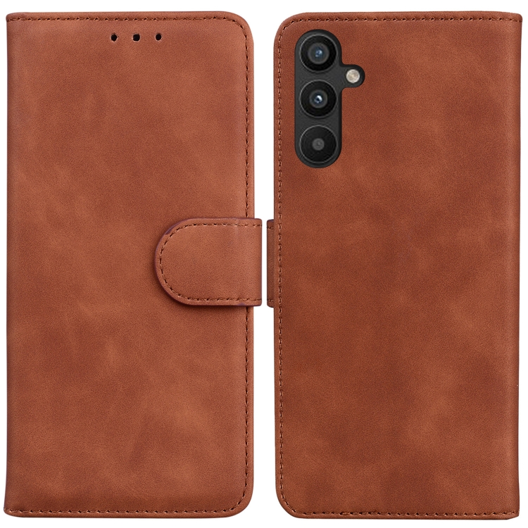 

For Samsung Galaxy A34 5G Skin Feel Pure Color Flip Leather Phone Case(Brown)