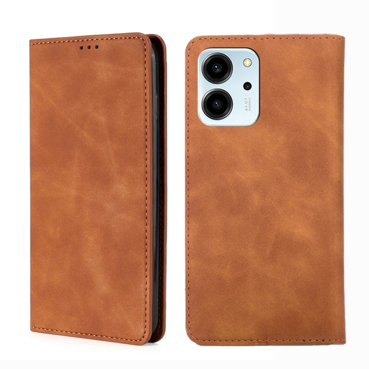 

For Honor 80 SE Skin Feel Magnetic Horizontal Flip Leather Phone Case(Light Brown)